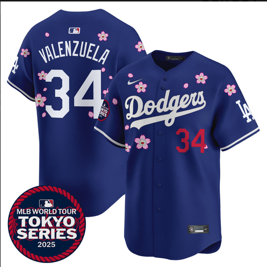 Men Los Angeles Dodgers #34 Valenzuela Tokyo Series 2025 blue Limited Stitched Jersey->los angeles dodgers->MLB Jersey